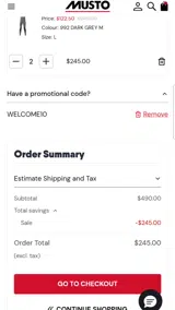 WELCOME10 coupon verification screenshot