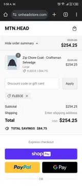 FLEECE coupon verification screenshot