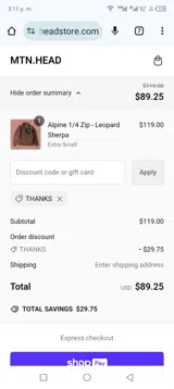 Thanks coupon verification screenshot