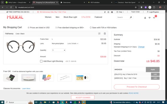 Muukal checkout page showing Muukal coupon code box | Screenshot taken by SimplyCodes community member on Aug 7, 2025