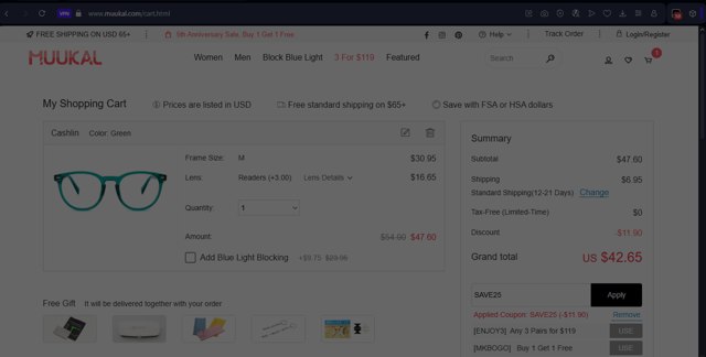 Muukal checkout page showing Muukal coupon code box | Screenshot taken by SimplyCodes community member on Aug 1, 2025