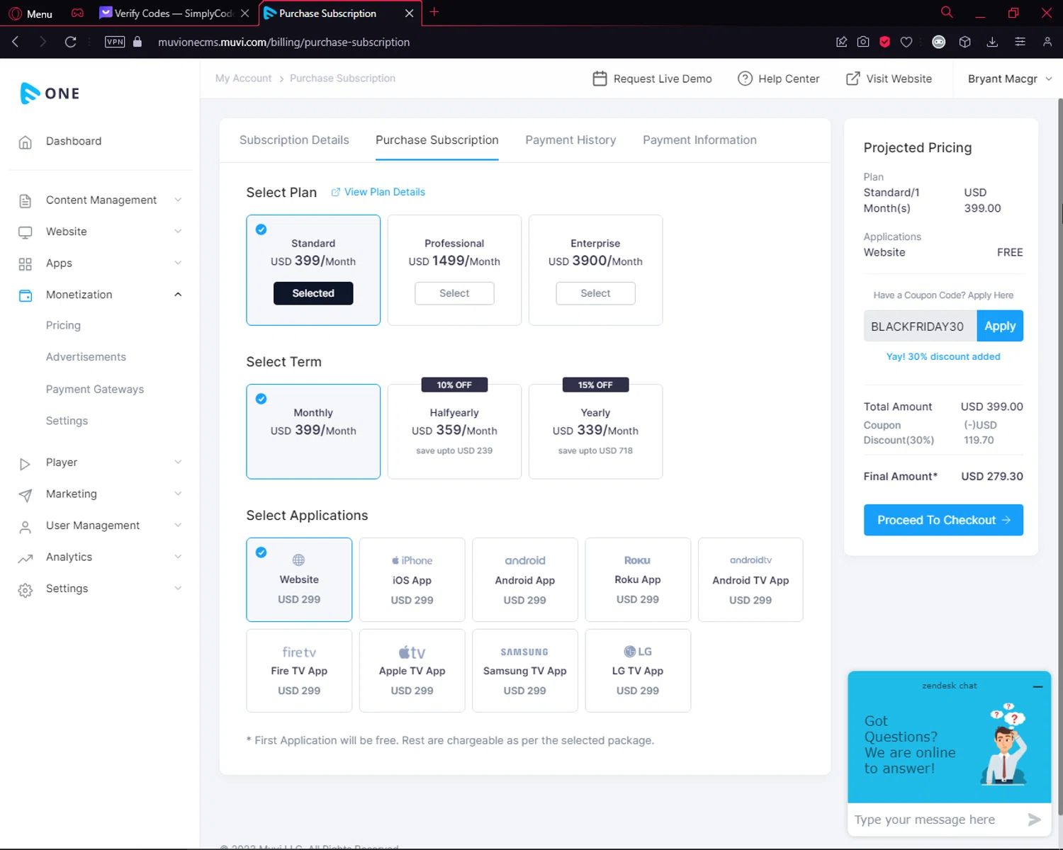 where to use Muvi promo code box