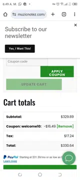 MuzicNotez coupon verification screenshot