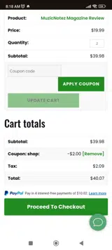 MuzicNotez coupon verification screenshot