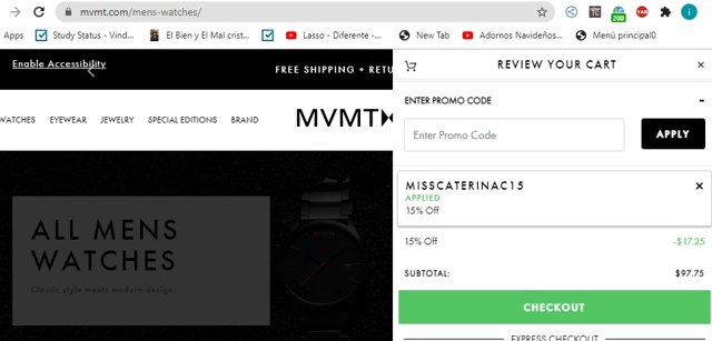 MVMT checkout page showing MVMT promo code box | Screenshot taken by SimplyCodes community member on Mar 6, 2021