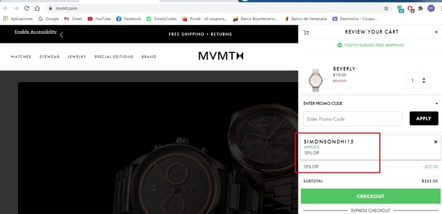 MVMT checkout page showing MVMT promo code box | Screenshot taken by SimplyCodes community member on Mar 6, 2021