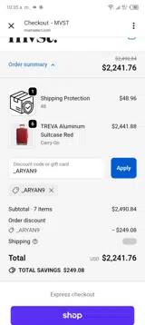 _ARYAN9 coupon verification screenshot