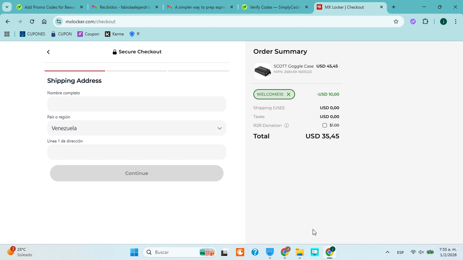 MX Locker checkout page showing MX Locker discount code box | Screenshot taken by SimplyCodes community member on Feb 1, 2026