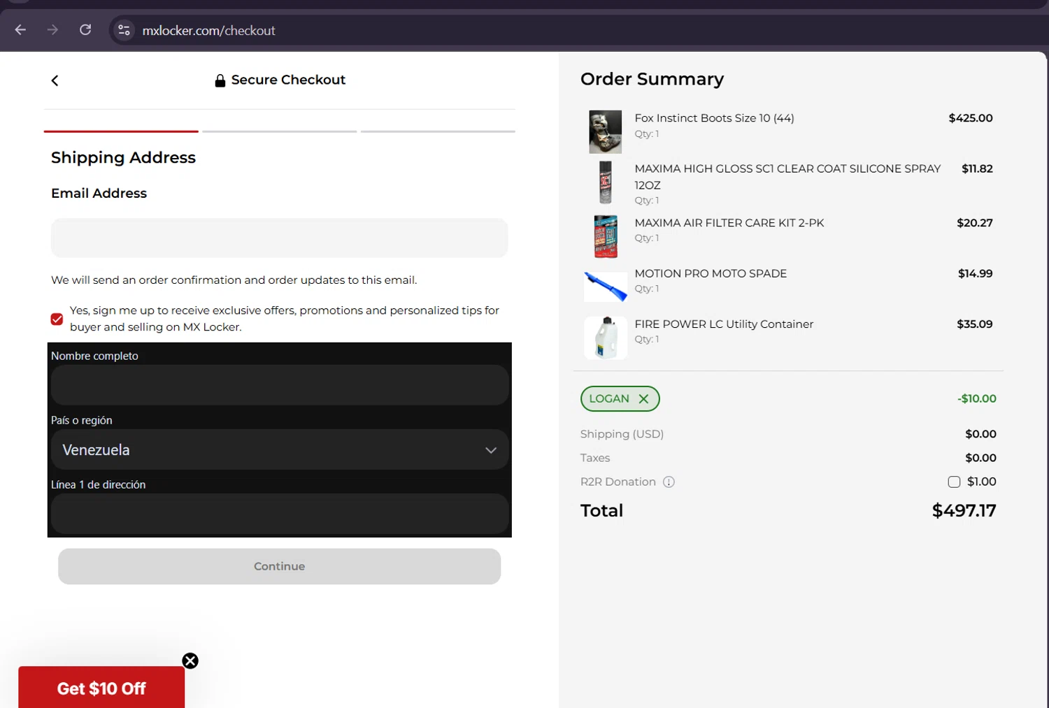 MX Locker discount code screenshot showing code LOGAN applied at MX Locker checkout page. Uploaded by SimplyCodes community member ScanHunter7116 on Aug 30, 2025