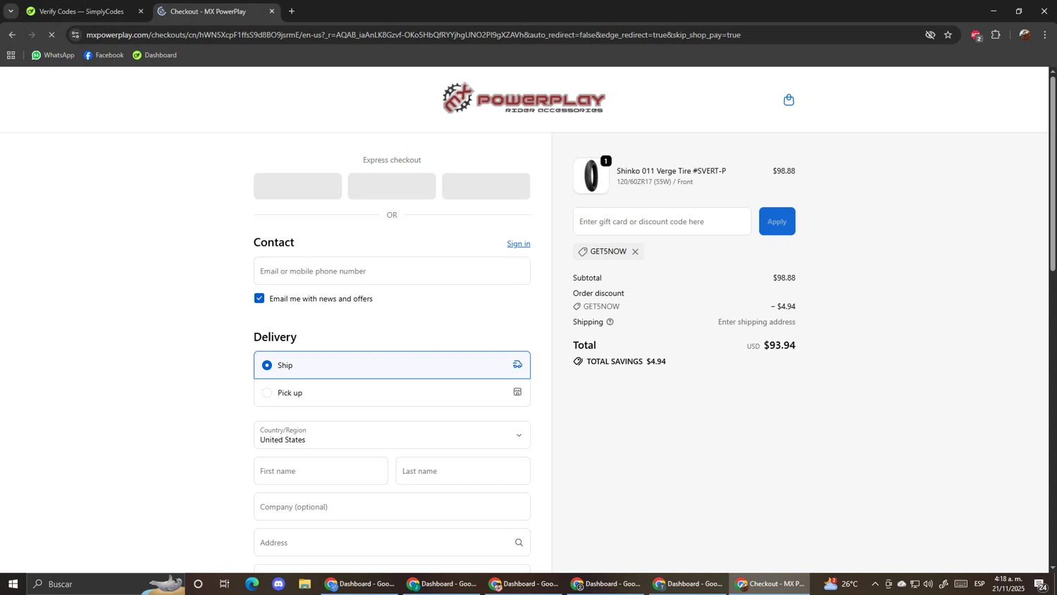 MX PowerPlay promo code screenshot showing code GET5NOW applied at MX PowerPlay checkout page. Uploaded by SimplyCodes community member ScanShopper554 on Nov 21, 2025