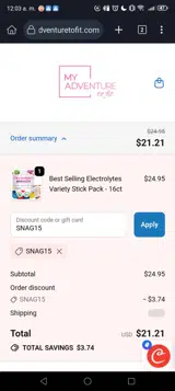 SNAG15 coupon verification screenshot