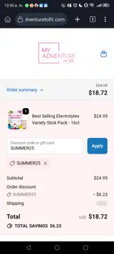 SUMMER25 coupon verification screenshot