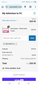 WETHRIFT10 coupon verification screenshot