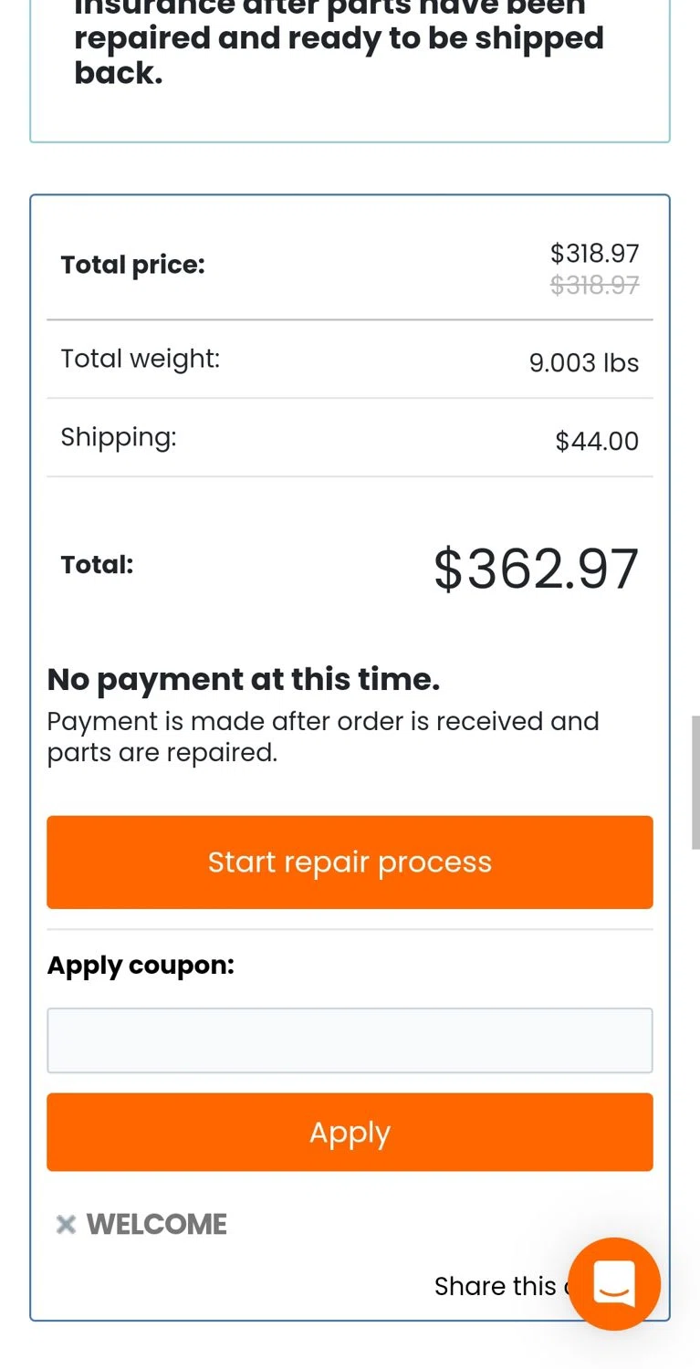 MyAirbags checkout page showing MyAirbags coupon code box | Screenshot taken by SimplyCodes community member on Apr 6, 2025