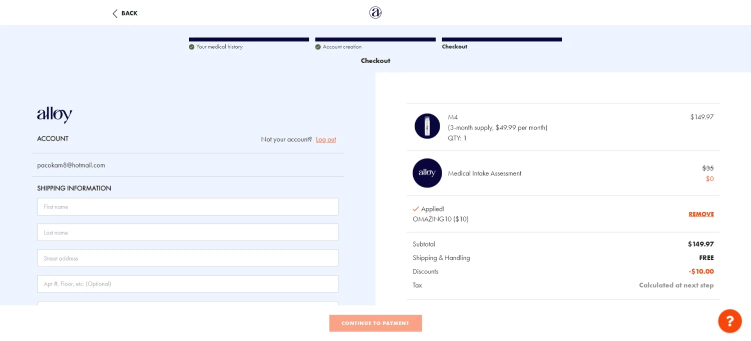 My Alloy checkout page showing My Alloy promo code box | Screenshot taken by SimplyCodes community member on Feb 24, 2023
