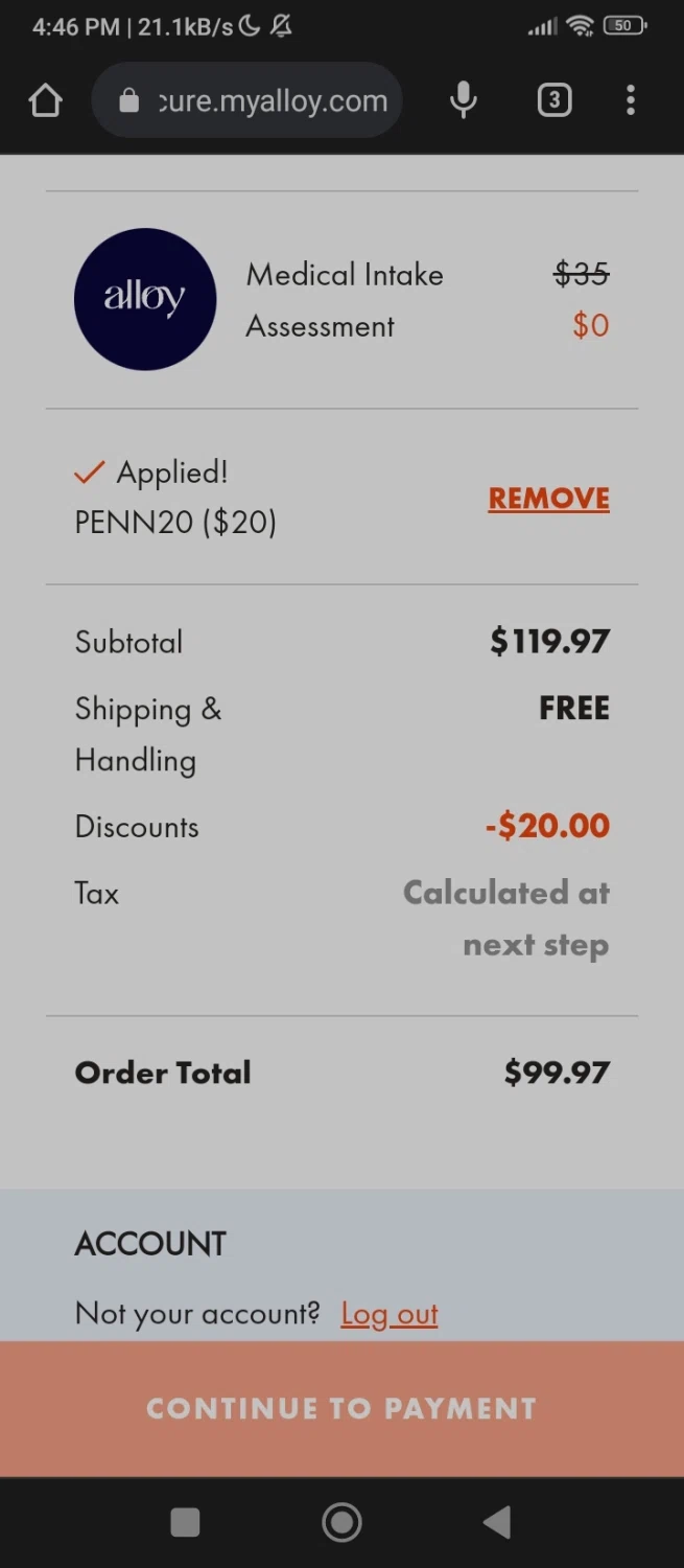 My Alloy checkout page showing My Alloy promo code box | Screenshot taken by SimplyCodes community member on Jun 27, 2023