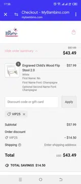 VIP25 coupon verification screenshot