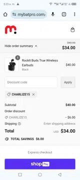 Charlize15 coupon verification screenshot