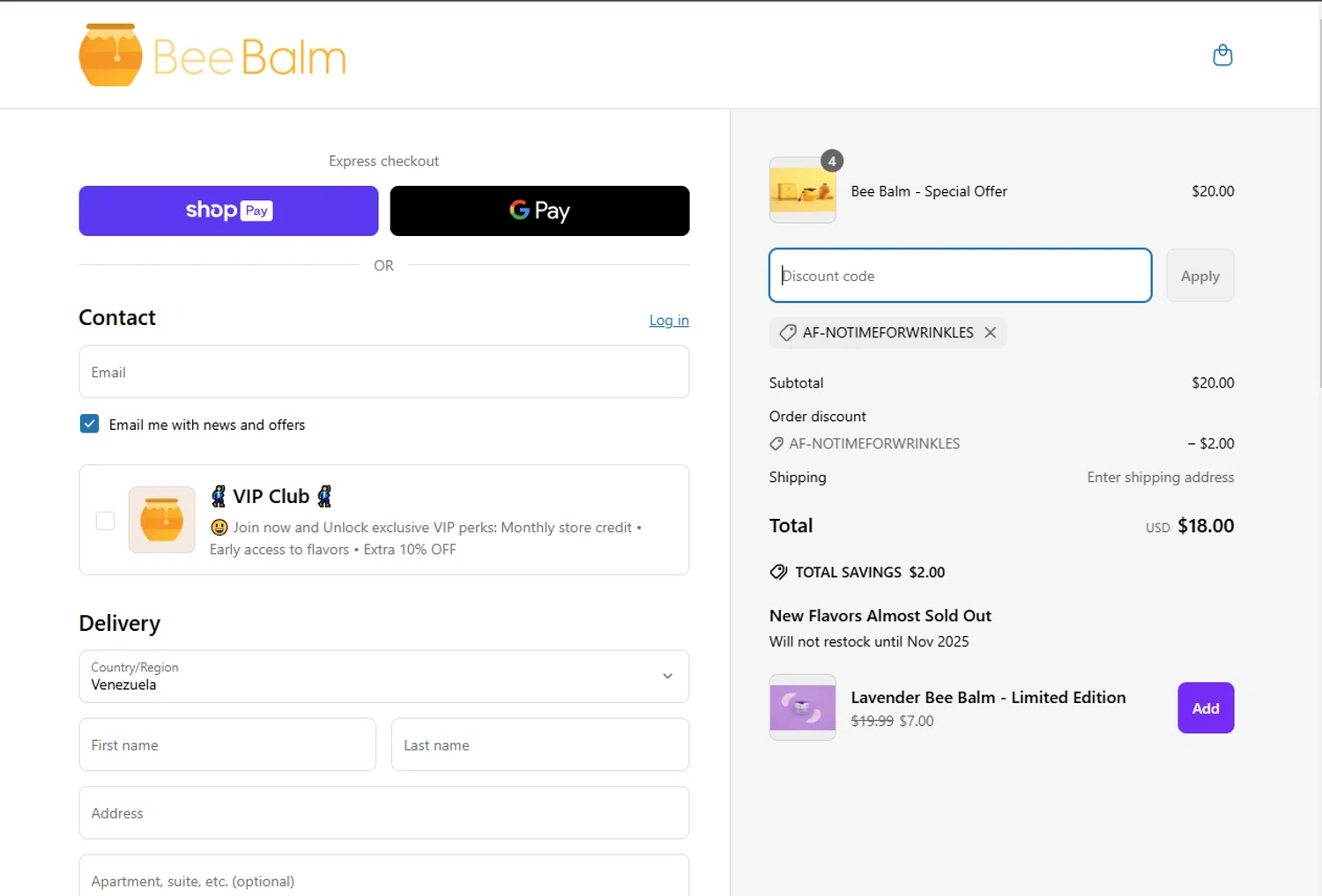 My Bee Balm discount code screenshot showing code AF-NOTIMEFORWRINKLES applied at My Bee Balm checkout page. Uploaded by SimplyCodes community member SmartFinder4193 on Mar 19, 2025