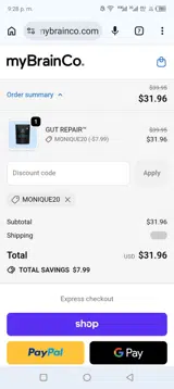 Monique20 coupon verification screenshot