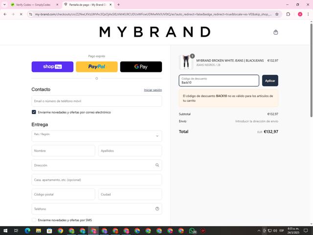 My Brand checkout page showing My Brand promo code box | Screenshot taken by SimplyCodes community member on Mar 24, 2025