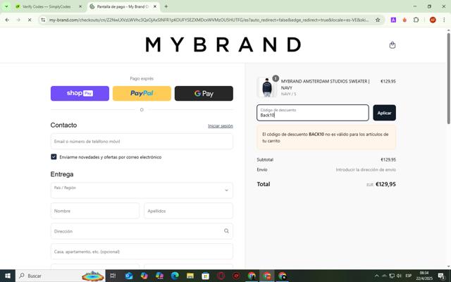 My Brand checkout page showing My Brand promo code box | Screenshot taken by SimplyCodes community member on Apr 22, 2025