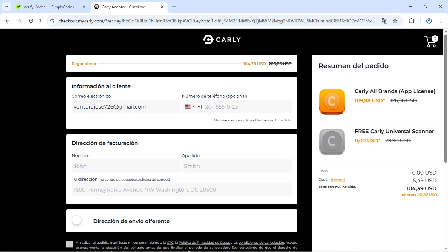 Carly OBD checkout page showing Carly OBD discount code box | Screenshot taken by SimplyCodes community member on May 31, 2025