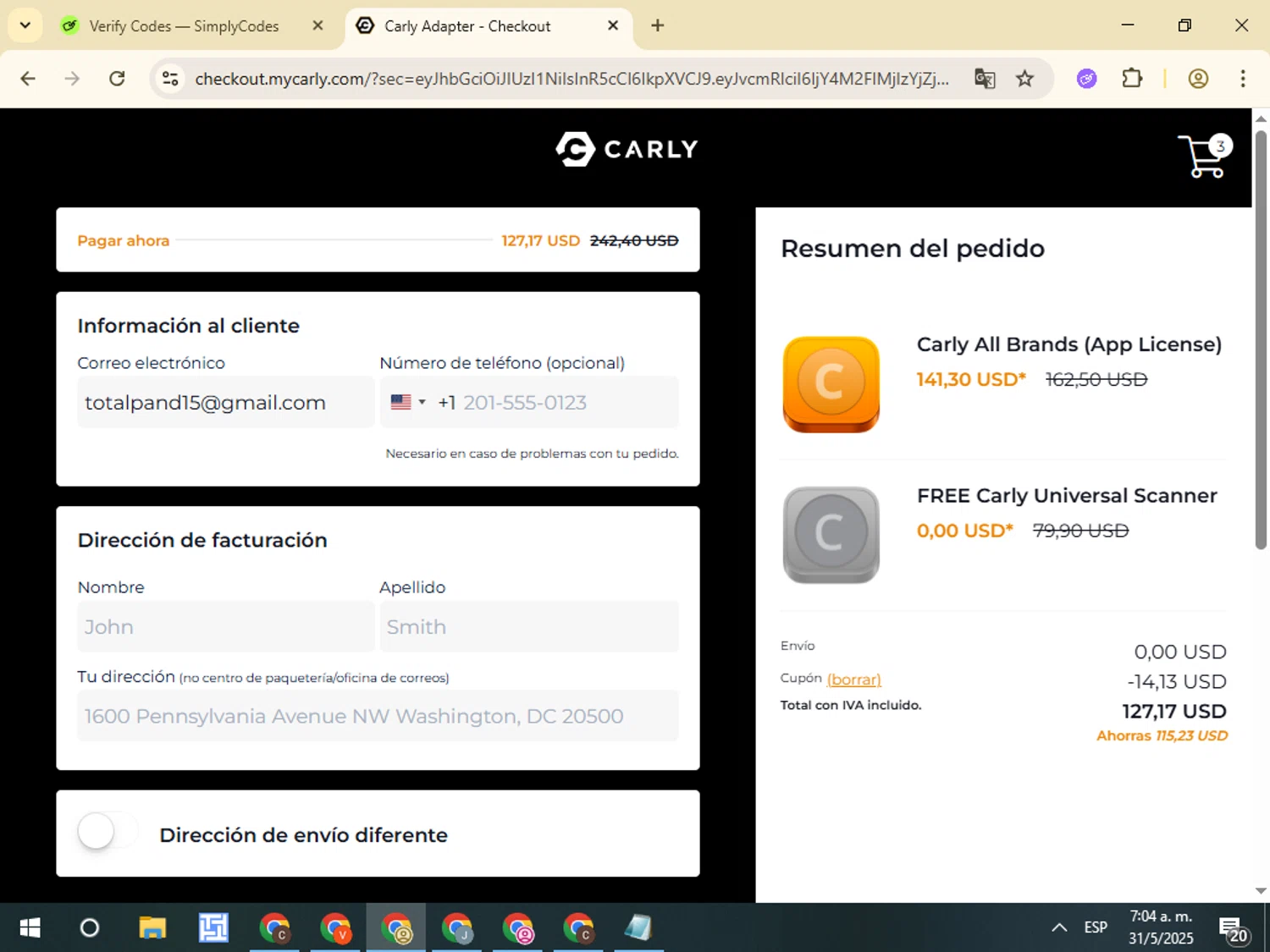 Carly OBD checkout page showing Carly OBD discount code box | Screenshot taken by SimplyCodes community member on May 31, 2025