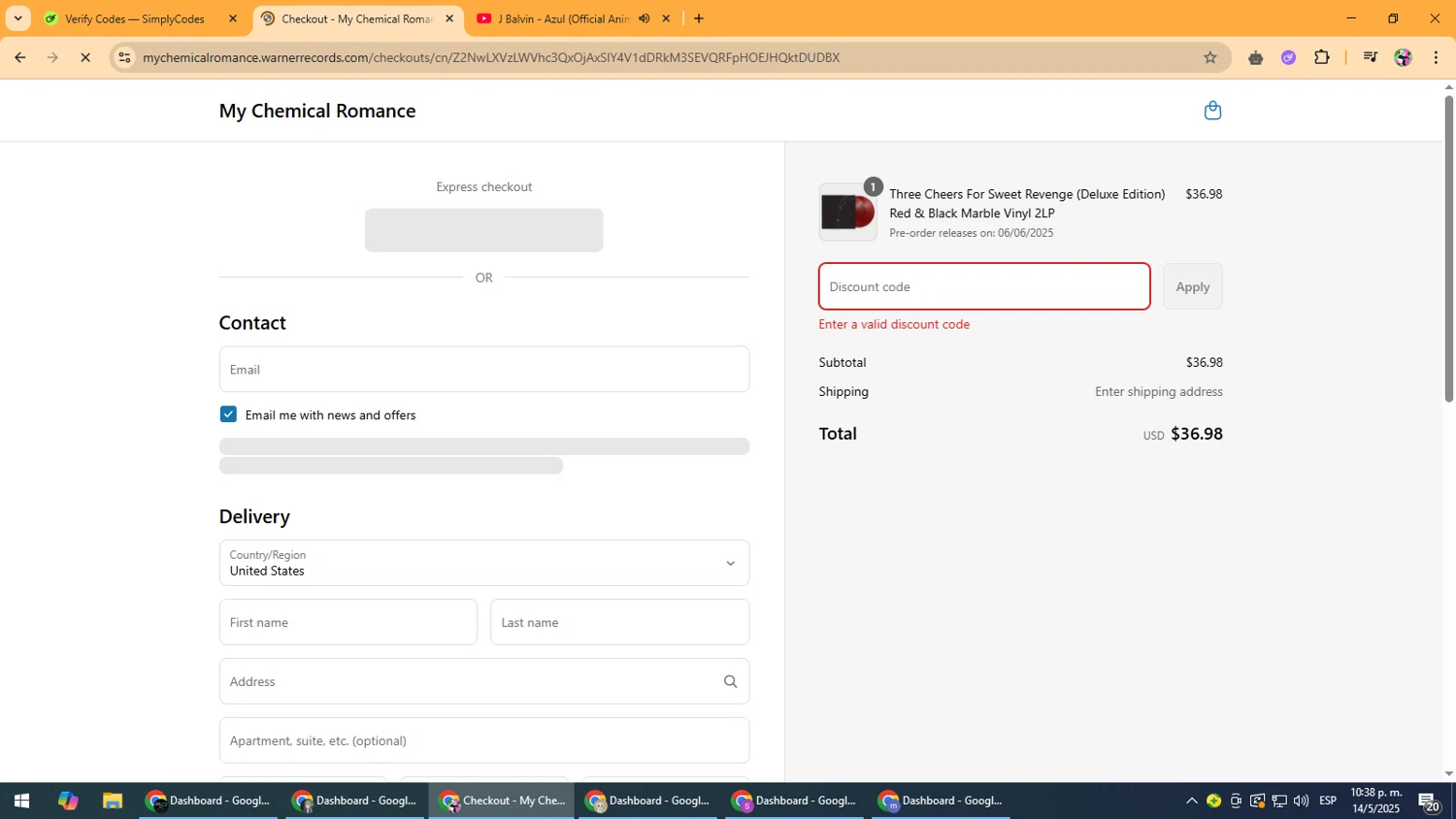 My Chemical Romance coupon code screenshot showing code IHEARTMCR applied at My Chemical Romance checkout page. Uploaded by SimplyCodes community member Vanmanuel on May 15, 2025
