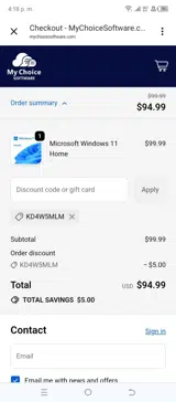 KD4W5MLM coupon verification screenshot