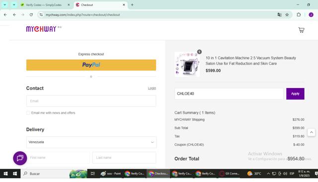 Mychway checkout page showing Mychway coupon code box | Screenshot taken by SimplyCodes community member on Sep 1, 2025