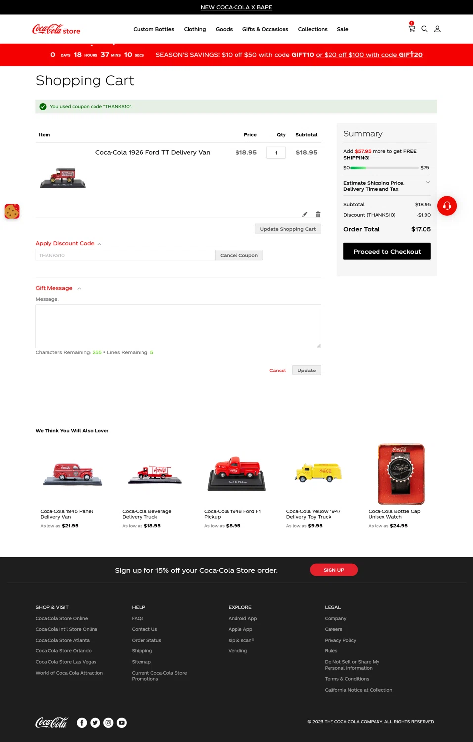 My Coke Rewards checkout page showing My Coke Rewards promo code box | Screenshot taken by SimplyCodes community member on Nov 8, 2023