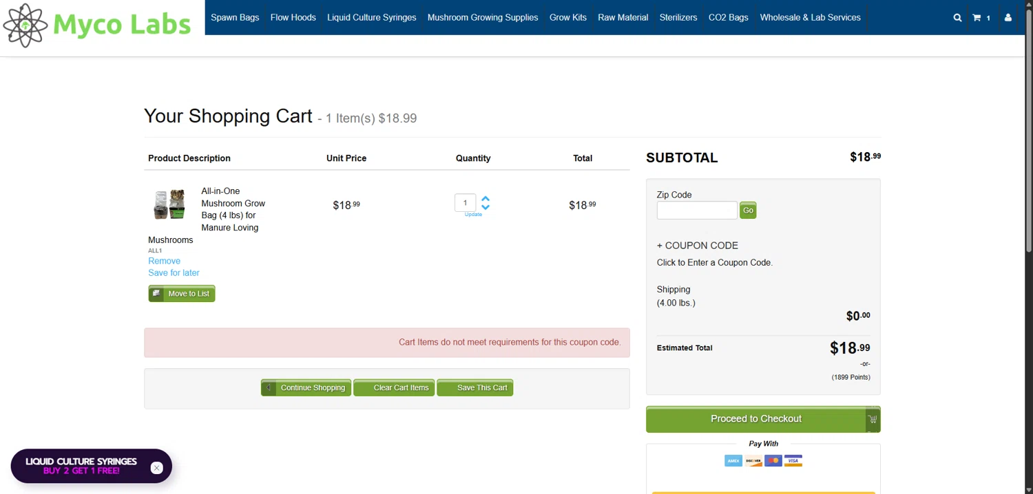Myco Labs discount code screenshot showing code CREDIT152022 applied at Myco Labs checkout page. Uploaded by SimplyCodes community member FrugalPhoenix2446 on Dec 9, 2025