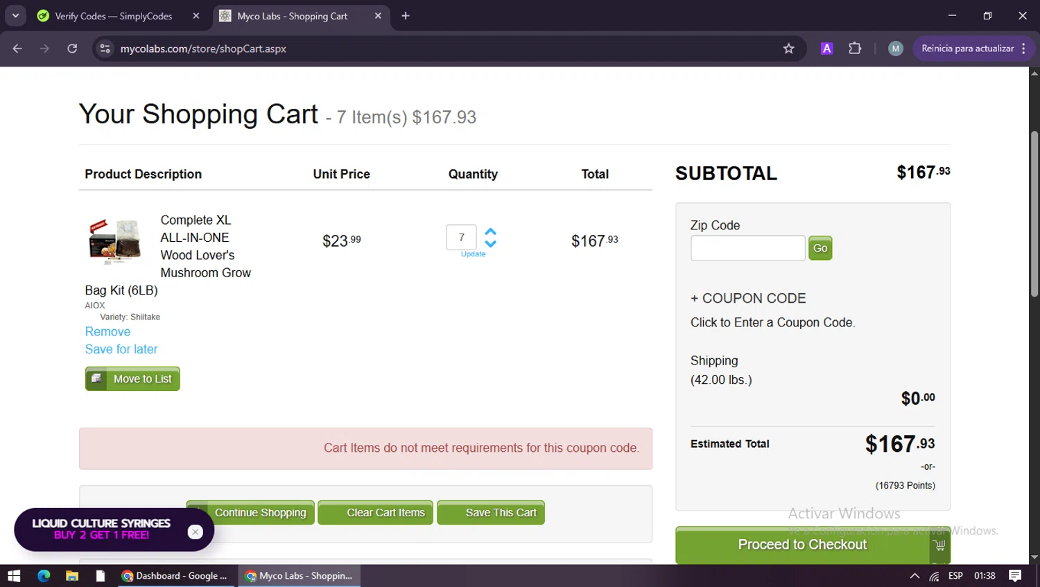 Myco Labs discount code screenshot showing code CREDIT152022 applied at Myco Labs checkout page. Uploaded by SimplyCodes community member maraxo on Jan 14, 2026