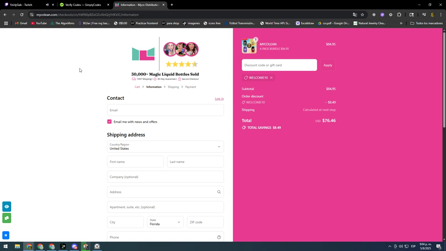 Mycolean discount code screenshot showing code WELCOME10 applied at Mycolean checkout page. Uploaded by SimplyCodes community member kakakakakka on Aug 6, 2025