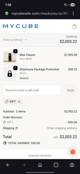 Gift coupon verification screenshot
