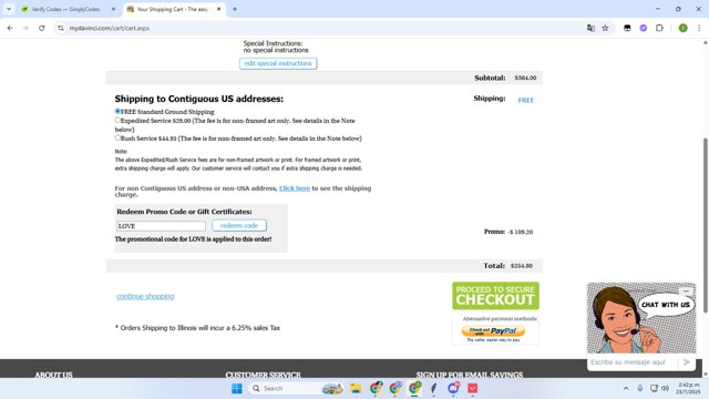myDaVinci.com checkout page showing myDaVinci.com promo code box | Screenshot taken by SimplyCodes community member on Jul 23, 2025