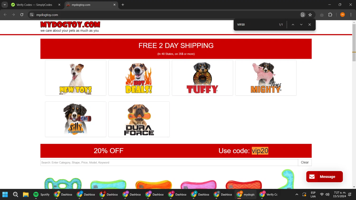 MyDogToy.com checkout page showing MyDogToy.com promo code box | Screenshot taken by SimplyCodes community member on May 15, 2024