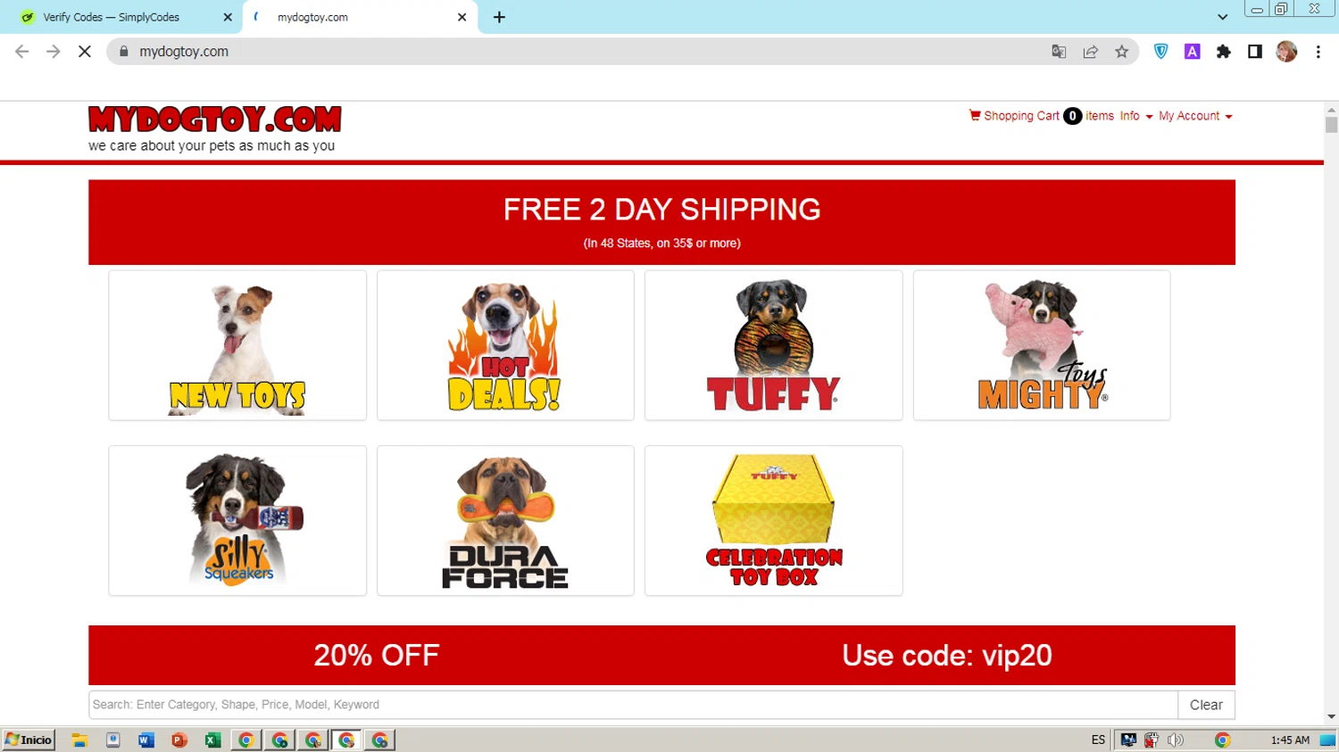 MyDogToy.com checkout page showing MyDogToy.com promo code box | Screenshot taken by SimplyCodes community member on May 8, 2025