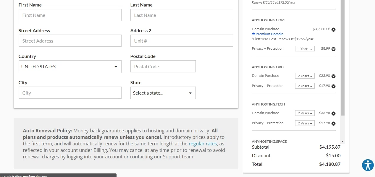 MyDomain checkout page showing MyDomain promo code box | Screenshot taken by SimplyCodes community member on Sep 26, 2022