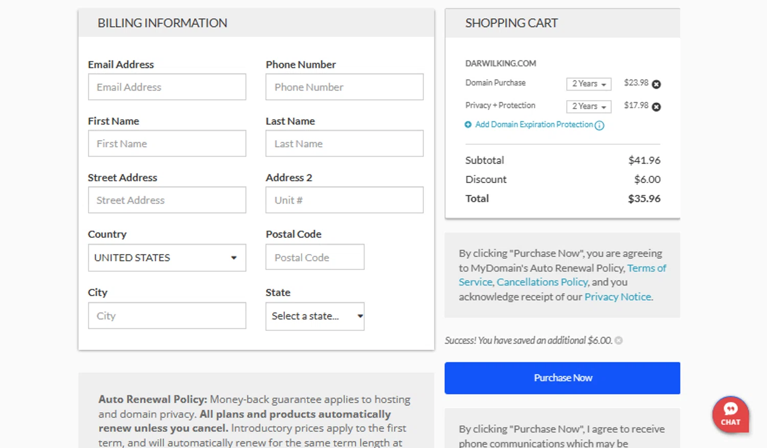 MyDomain checkout page showing MyDomain promo code box | Screenshot taken by SimplyCodes community member on Jan 25, 2024