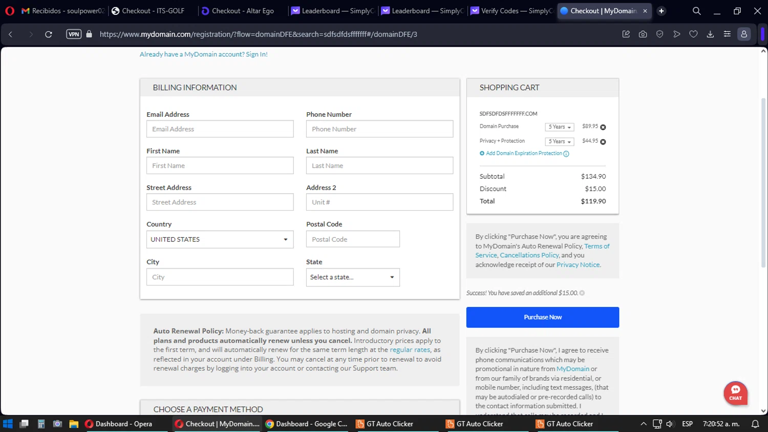 MyDomain checkout page showing MyDomain promo code box | Screenshot taken by SimplyCodes community member on Mar 6, 2024