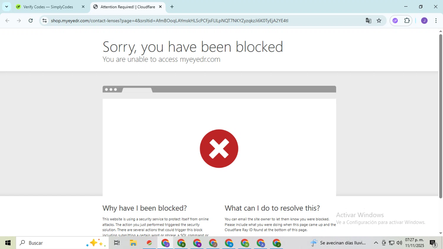 MyEyeDr. coupon code screenshot showing code EYEMED2025 applied at MyEyeDr. checkout page. Uploaded by SimplyCodes community member PromoHunter9043 on Nov 11, 2025