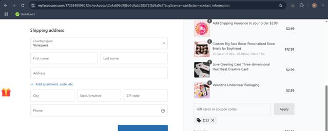 My Face Boxer checkout page showing My Face Boxer coupon code box | Screenshot taken by SimplyCodes community member on Apr 23, 2025