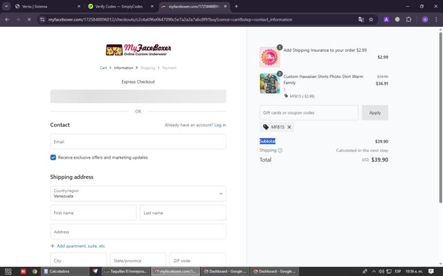 My Face Boxer checkout page showing My Face Boxer coupon code box | Screenshot taken by SimplyCodes community member on Apr 23, 2025