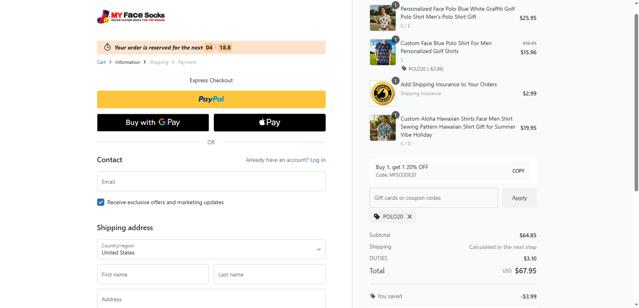 MyFaceSocks checkout page showing MyFaceSocks promo code box | Screenshot taken by SimplyCodes community member on Sep 6, 2025