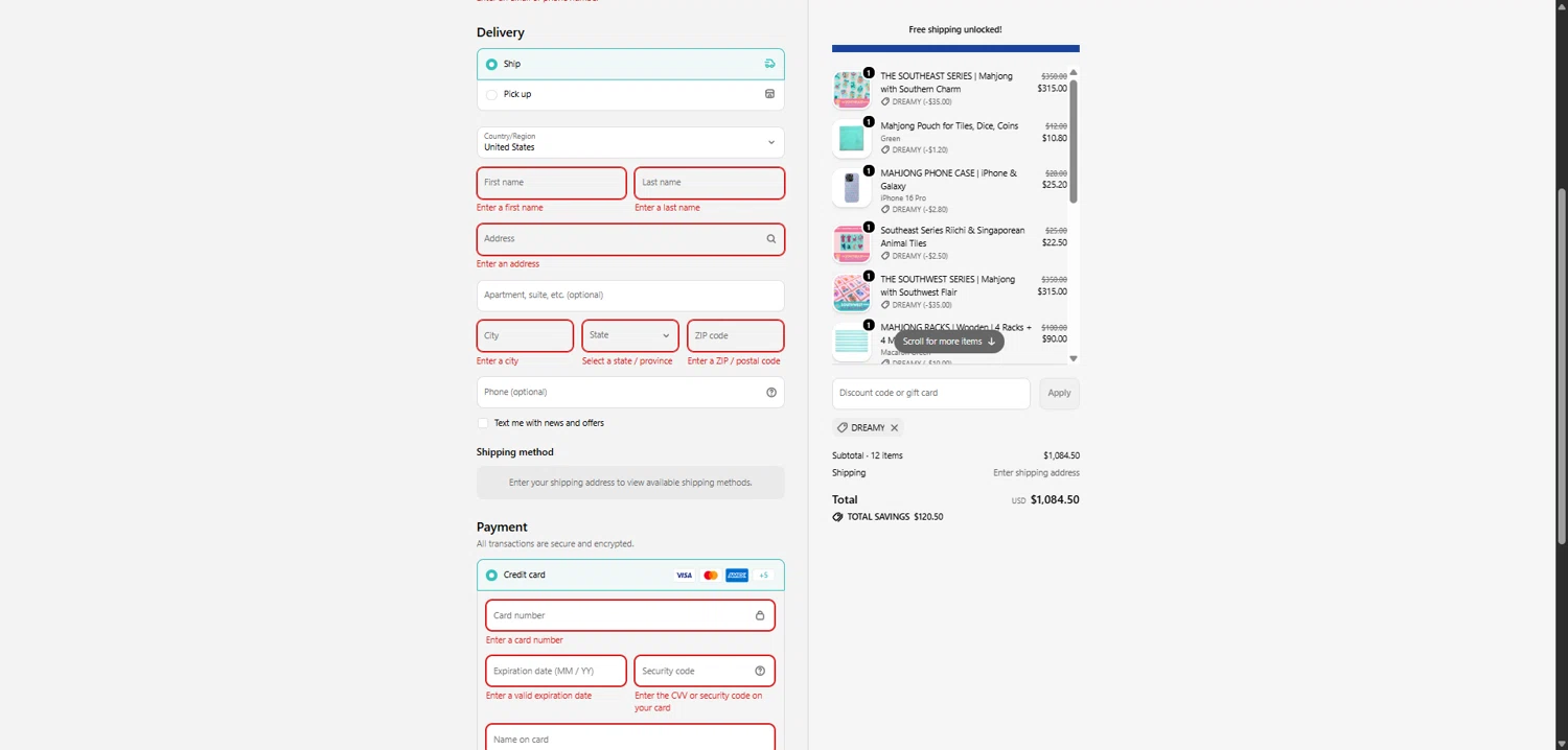 My Fair Mahjong discount code screenshot showing code DREAMY applied at My Fair Mahjong checkout page. Uploaded by SimplyCodes community member SavvyCollector7681 on Jan 18, 2026