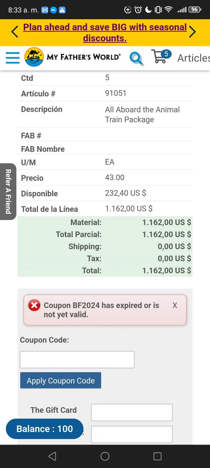 My Father's World coupon code screenshot showing code BF2024 applied at My Father's World checkout page. Uploaded by SimplyCodes community member Narutooooo on Dec 29, 2024