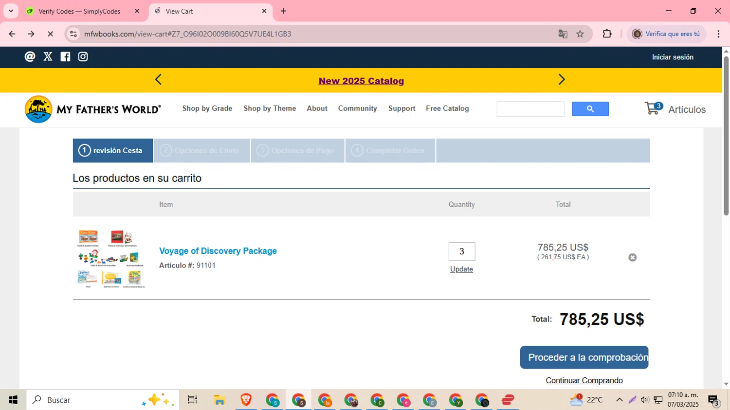My Father's World coupon code screenshot showing code EB2025 applied at My Father's World checkout page. Uploaded by SimplyCodes community member DiscountDefender1226 on Mar 7, 2025