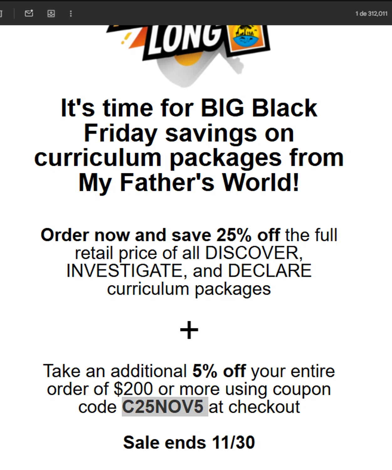 My Father's World coupon code screenshot showing code C25NOV5 applied at My Father's World checkout page. Uploaded by SimplyCodes community member Aressss on Nov 4, 2025